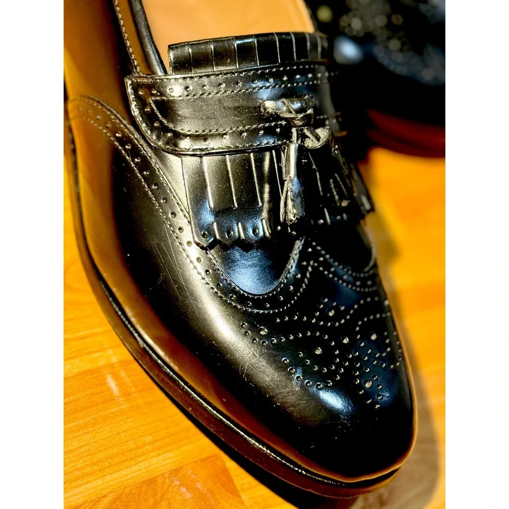 Florsheim Mens‎ 9D Black Leather Wingtip Kiltie Tassel Loafers  ~ Sanitized